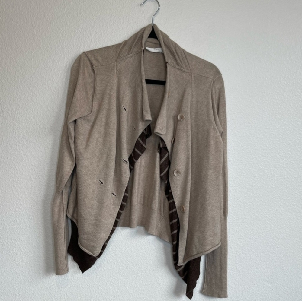 Anthropologie cardigan sweater with buttons - brown tan with interior stripes